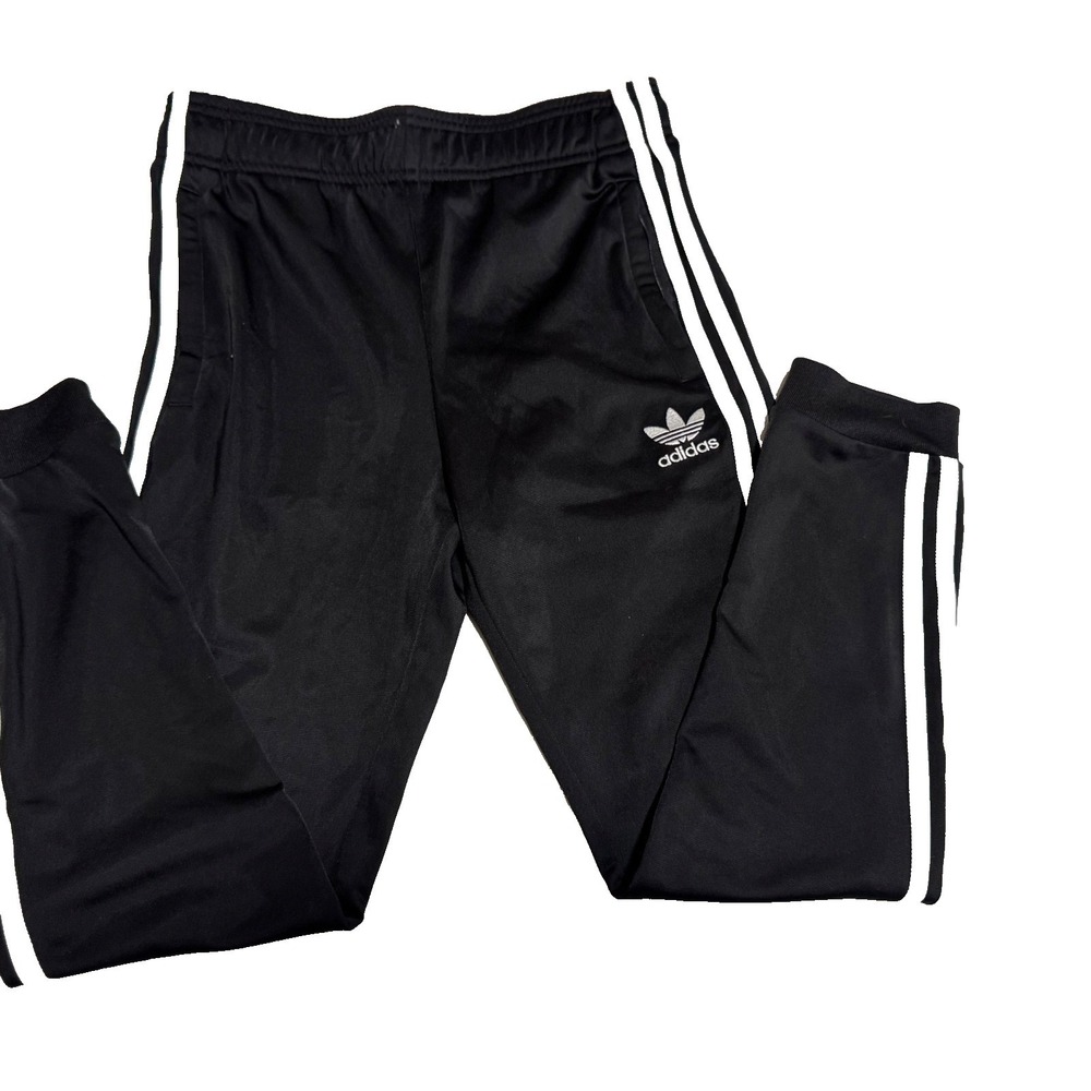 Adidas Originals Track Pants Youth Medium‎ Black Joggers Trefoil Logo Striped